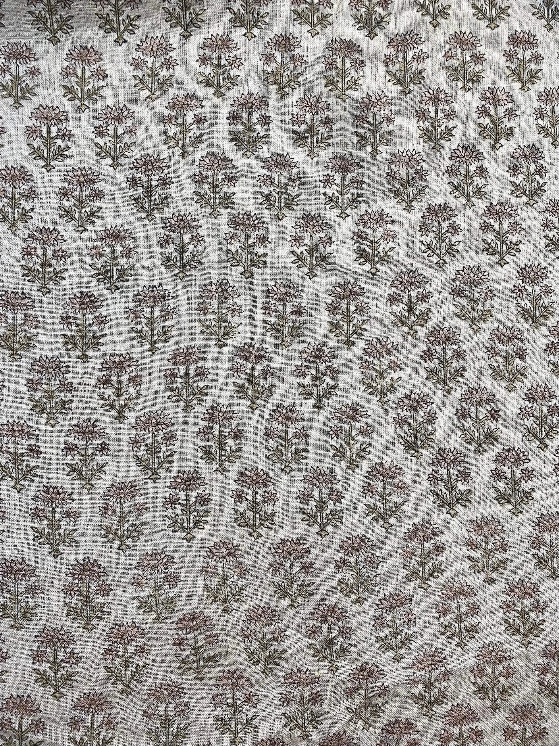 58" inches Hand Block Printed Linen Fabric , Home Decor Best Linen Fabric for decor, pillows ,upholstery, curtain - Maple Village Lane