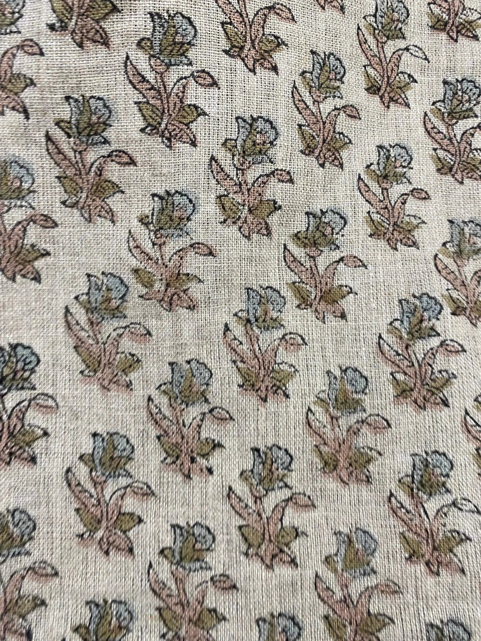 58" inches Hand Block Printed Linen Fabric , Home Decor Best Linen Fabric for decor, pillows ,upholstery, curtain - Maple Village Lane