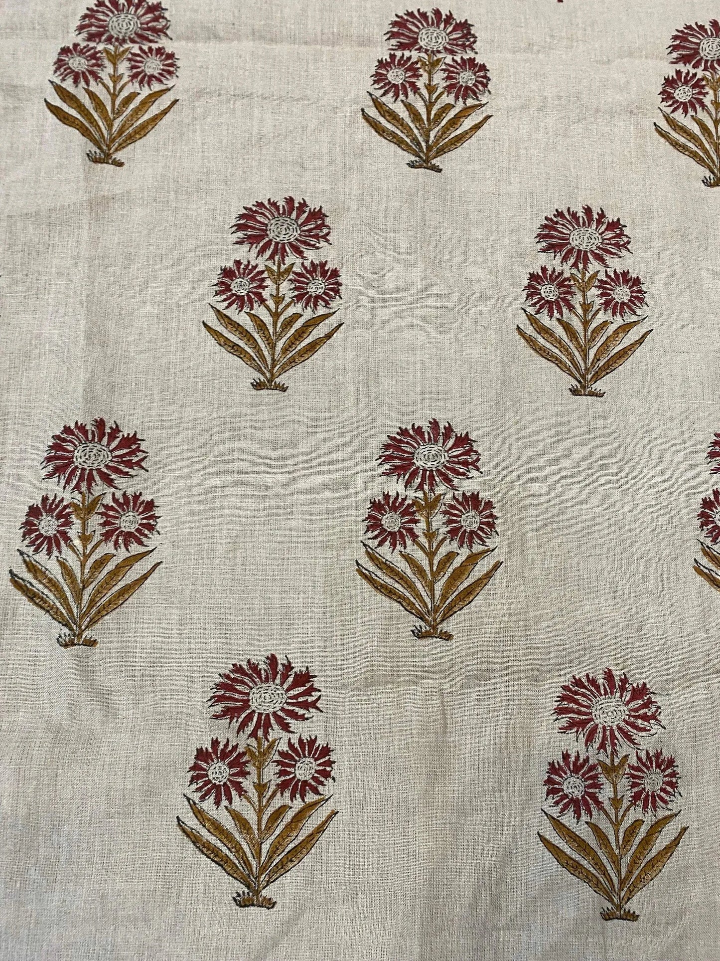58" inches Hand Block Printed Linen Fabric , Home Decor Best Linen Fabric for decor, pillows ,upholstery, curtain - Maple Village Lane