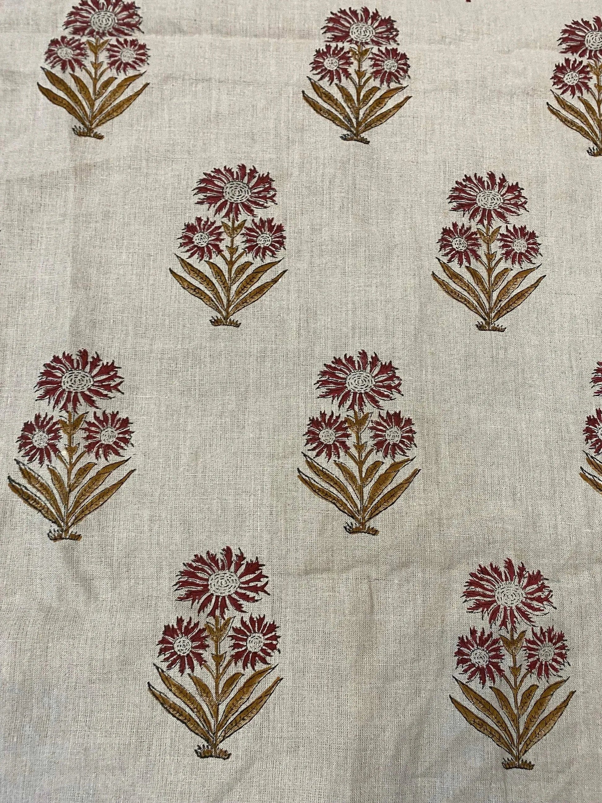 58" inches Hand Block Printed Linen Fabric , Home Decor Best Linen Fabric for decor, pillows ,upholstery, curtain - Maple Village Lane