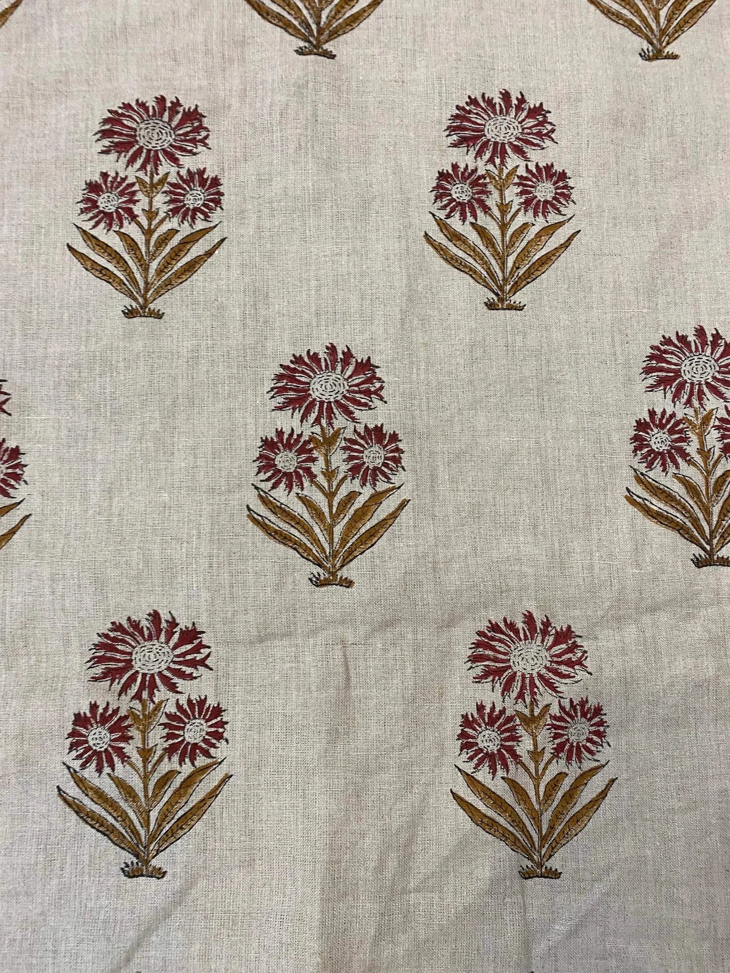 58" inches Hand Block Printed Linen Fabric , Home Decor Best Linen Fabric for decor, pillows ,upholstery, curtain - Maple Village Lane