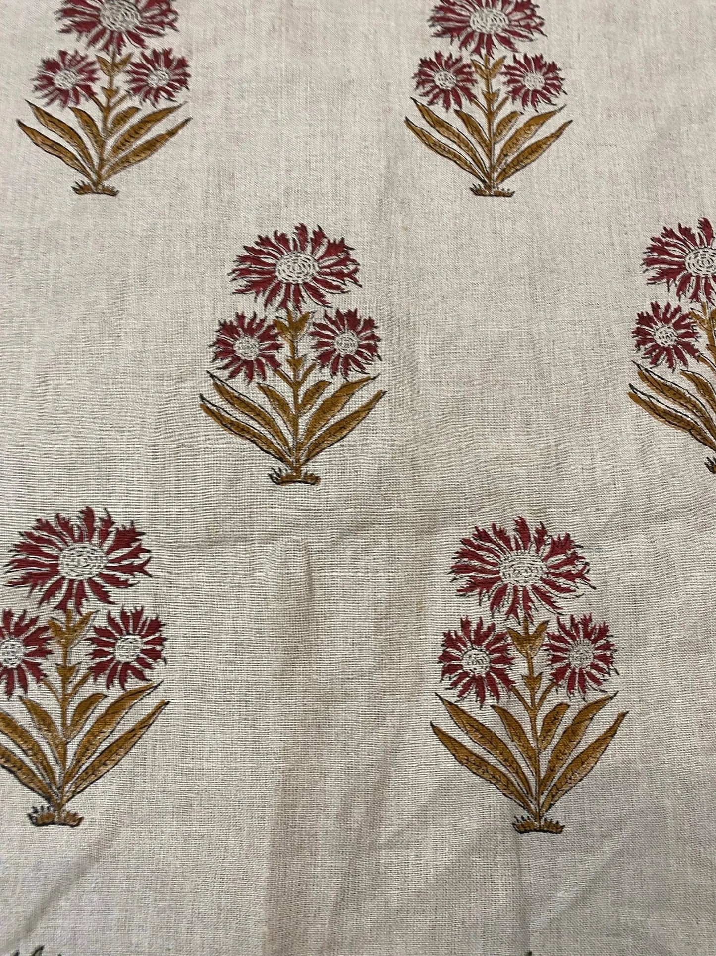58" inches Hand Block Printed Linen Fabric , Home Decor Best Linen Fabric for decor, pillows ,upholstery, curtain - Maple Village Lane