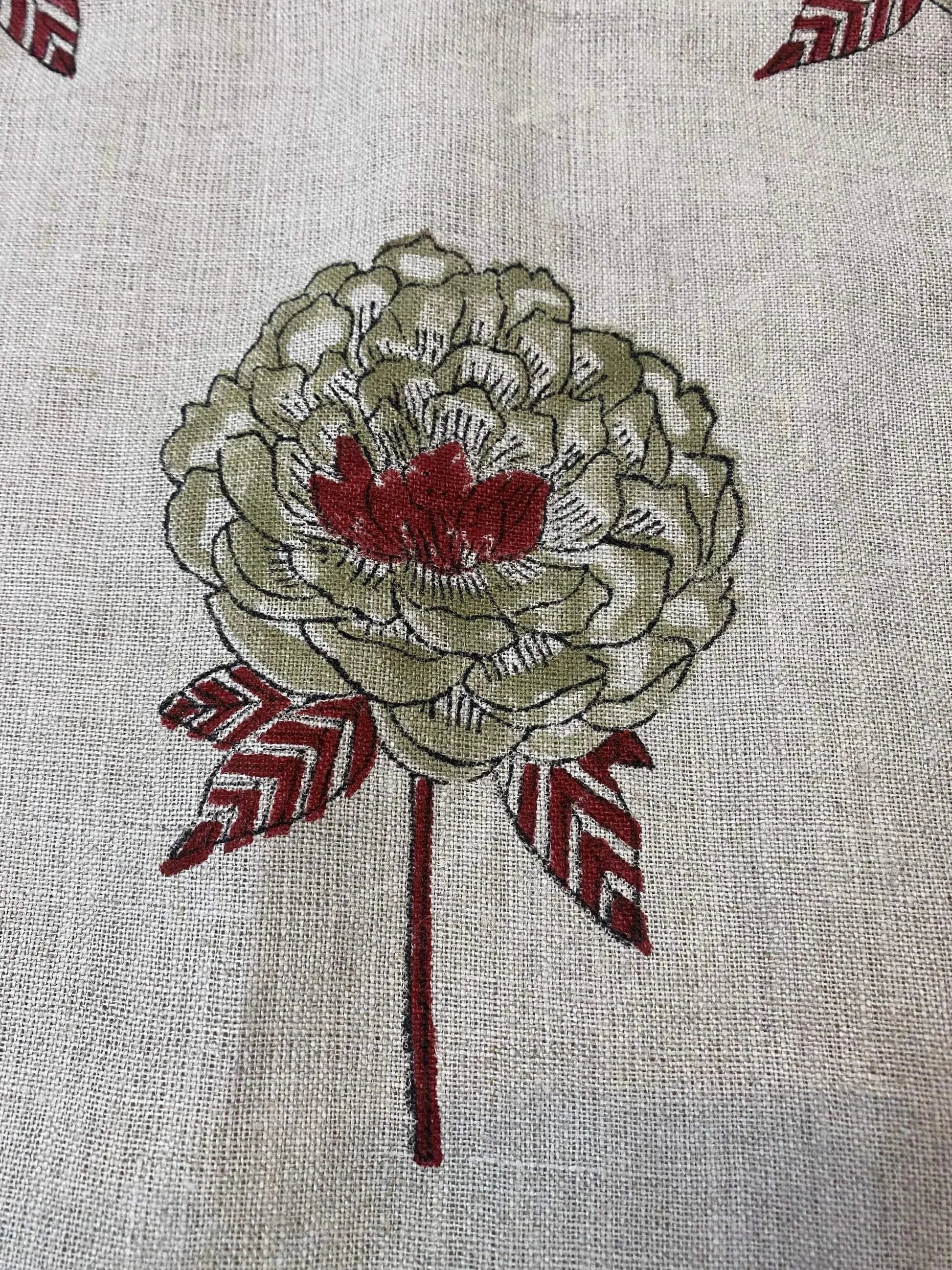 58" inches Hand Block Printed Linen Fabric , Home Decor Best Linen Fabric for decor, pillows ,upholstery, curtain - Maple Village Lane
