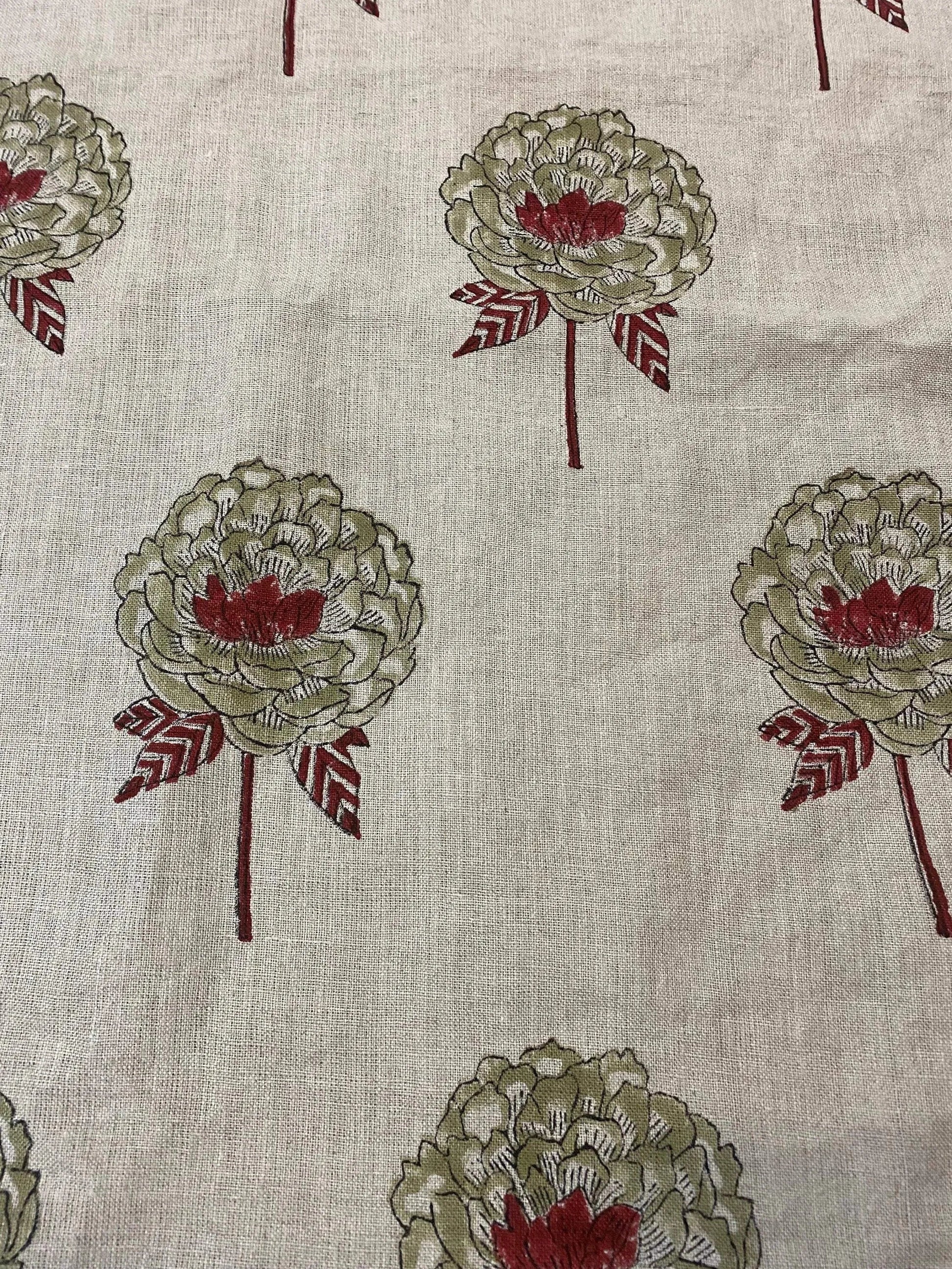 58" inches Hand Block Printed Linen Fabric , Home Decor Best Linen Fabric for decor, pillows ,upholstery, curtain - Maple Village Lane