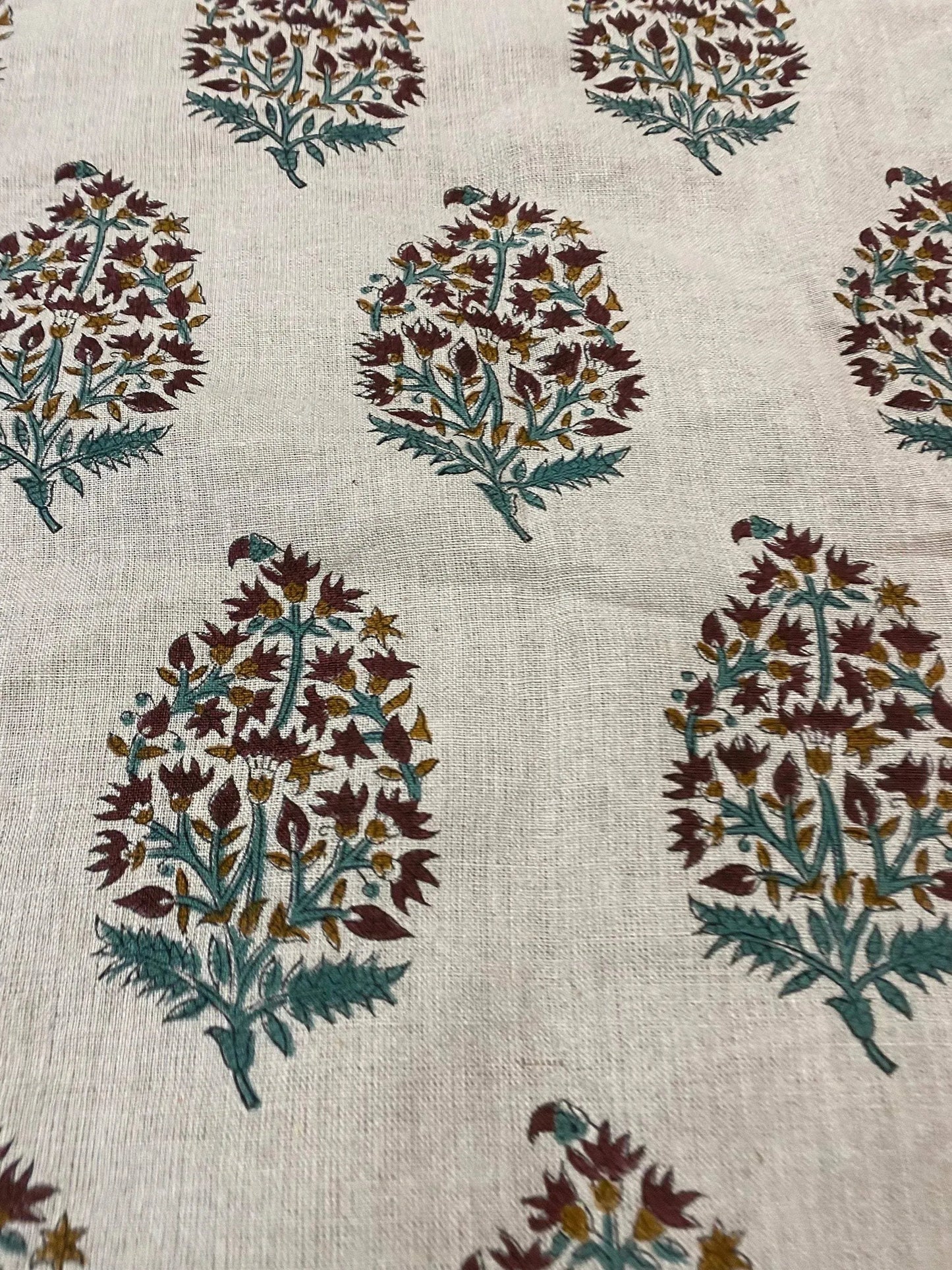 58" inches Hand Block Printed Linen Fabric , Home Decor Best Linen Fabric for decor, pillows ,upholstery, curtain - Maple Village Lane