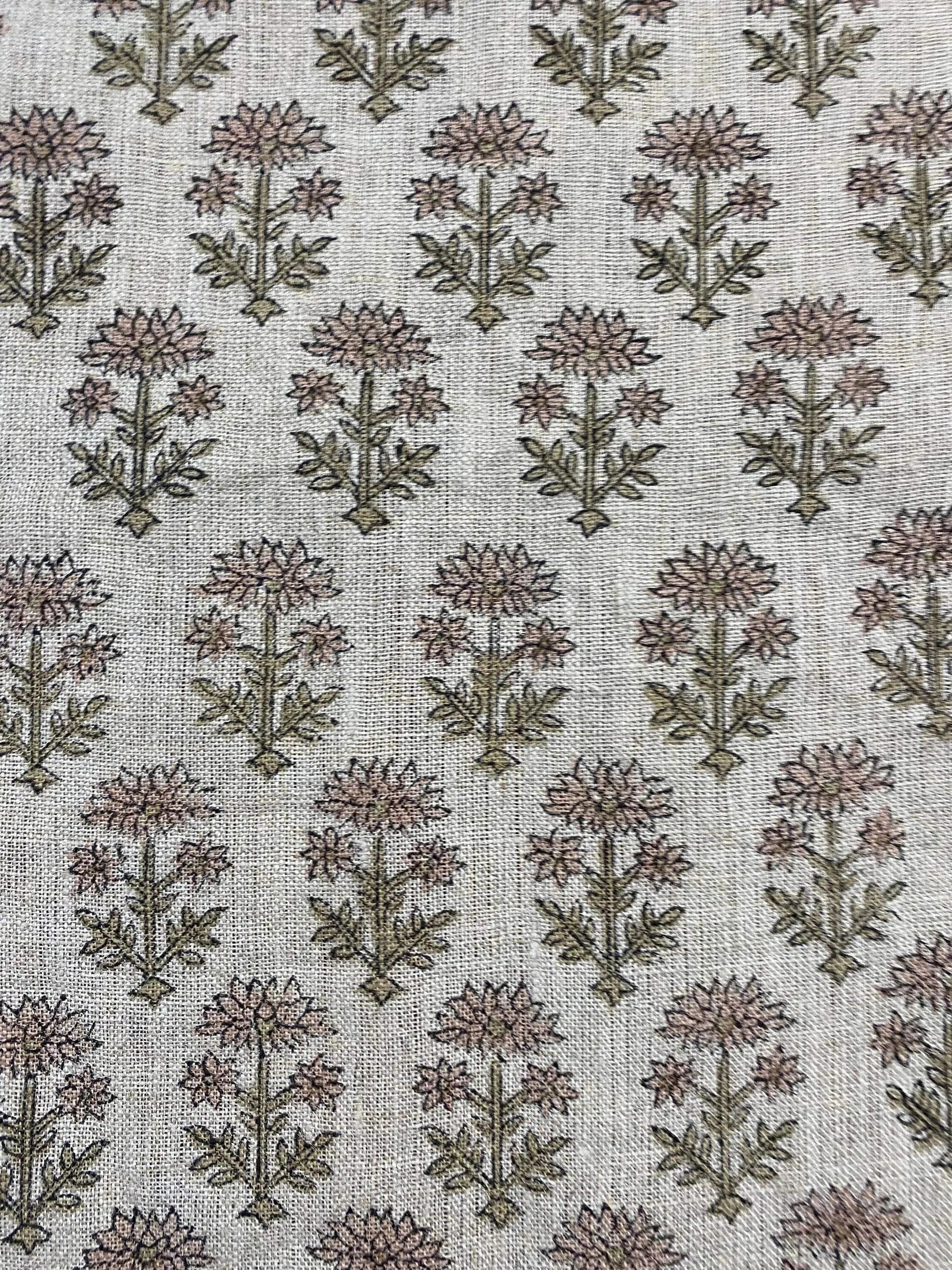 58" inches Hand Block Printed Linen Fabric , Home Decor Best Linen Fabric for decor, pillows ,upholstery, curtain - Maple Village Lane