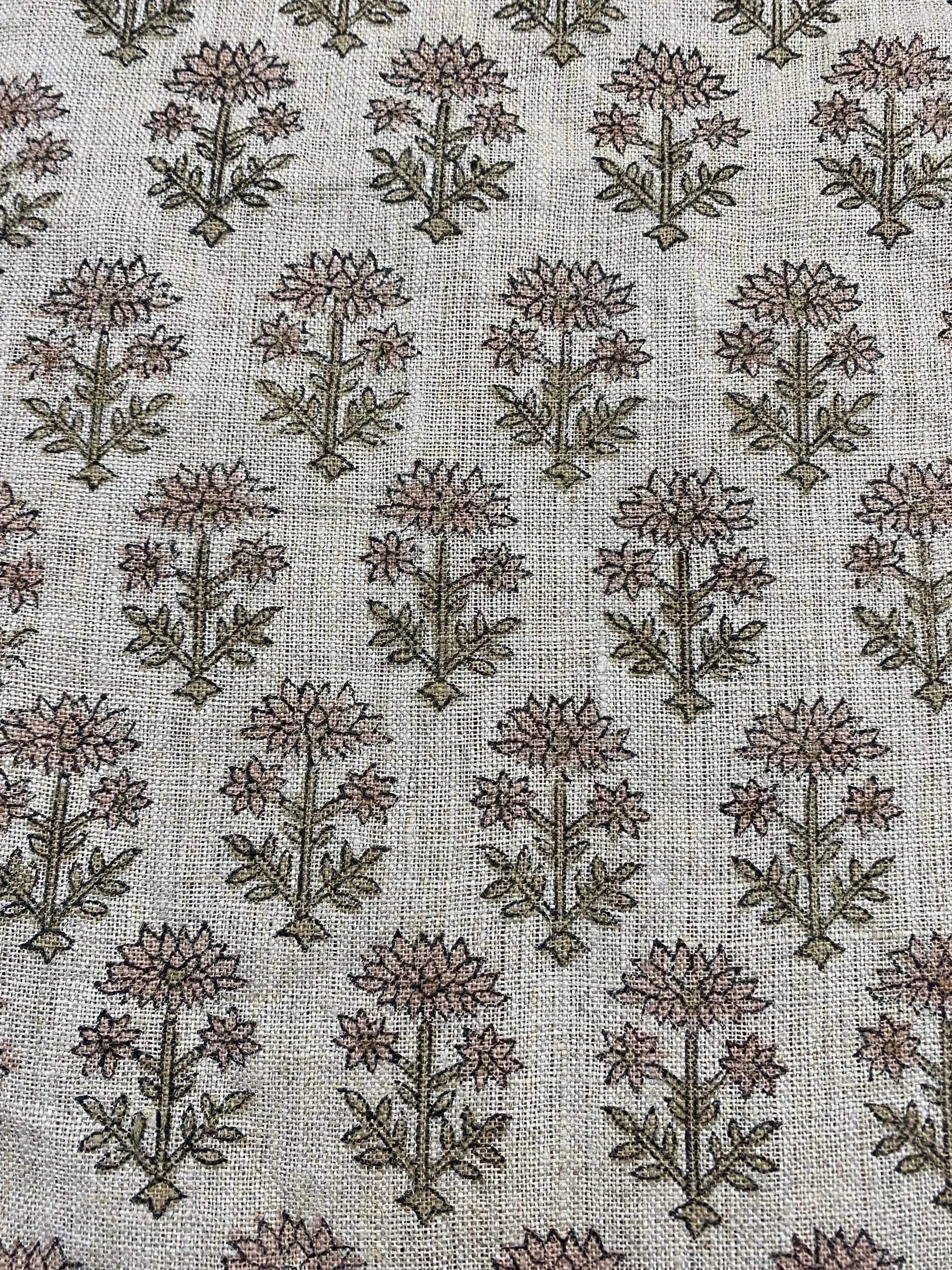 58" inches Hand Block Printed Linen Fabric , Home Decor Best Linen Fabric for decor, pillows ,upholstery, curtain - Maple Village Lane