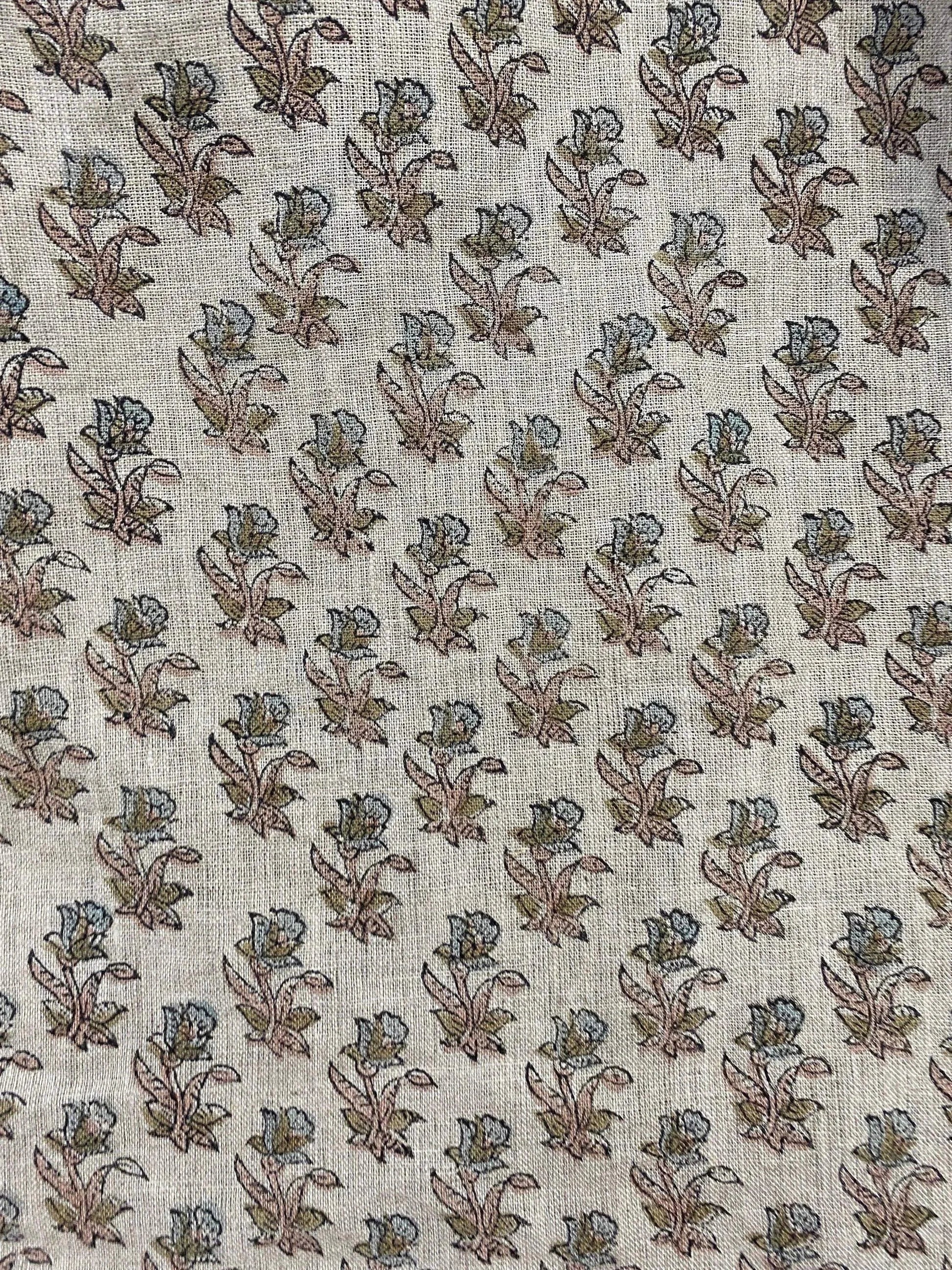 58" inches Hand Block Printed Linen Fabric , Home Decor Best Linen Fabric for decor, pillows ,upholstery, curtain - Maple Village Lane