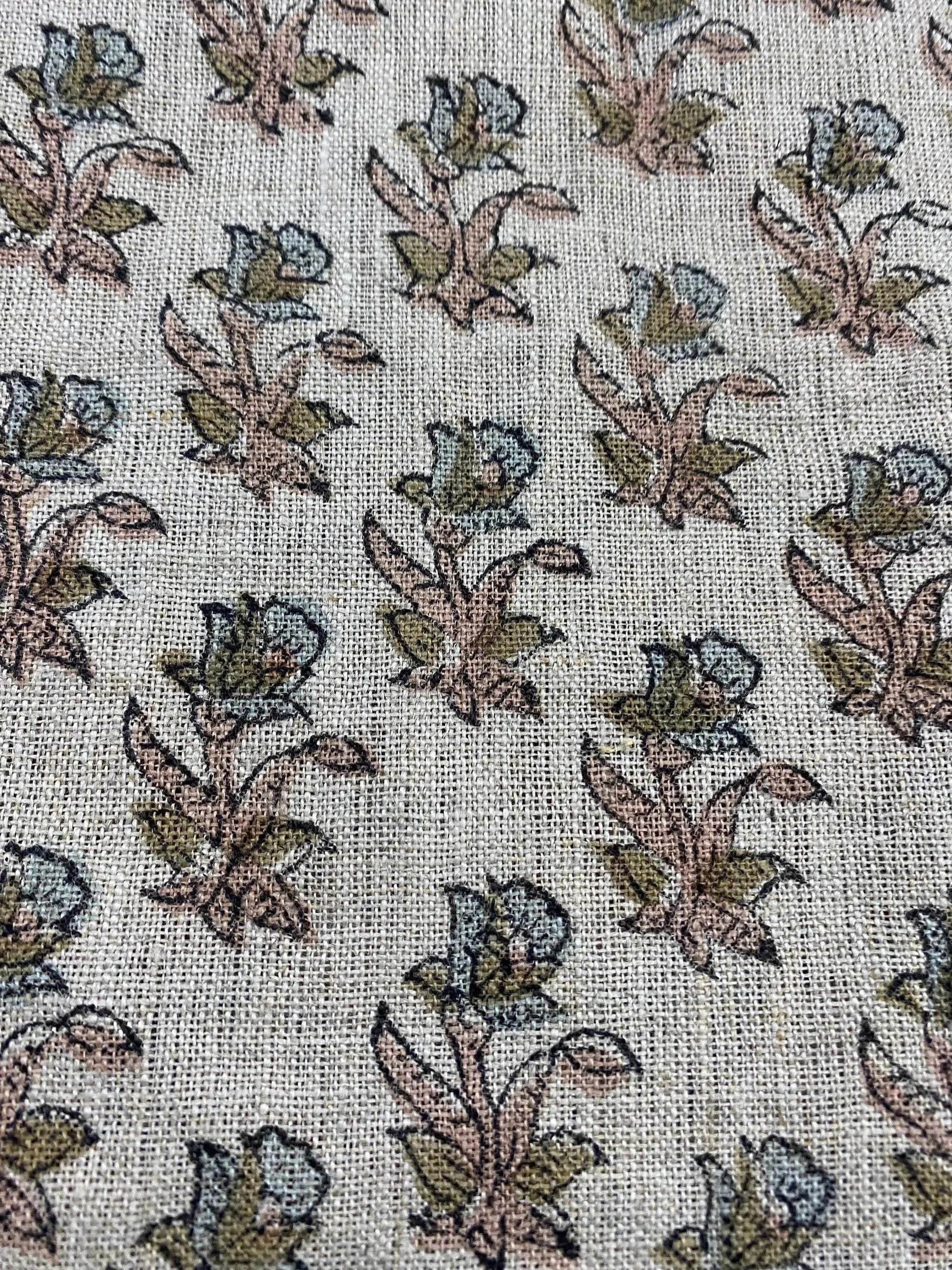58" inches Hand Block Printed Linen Fabric , Home Decor Best Linen Fabric for decor, pillows ,upholstery, curtain - Maple Village Lane