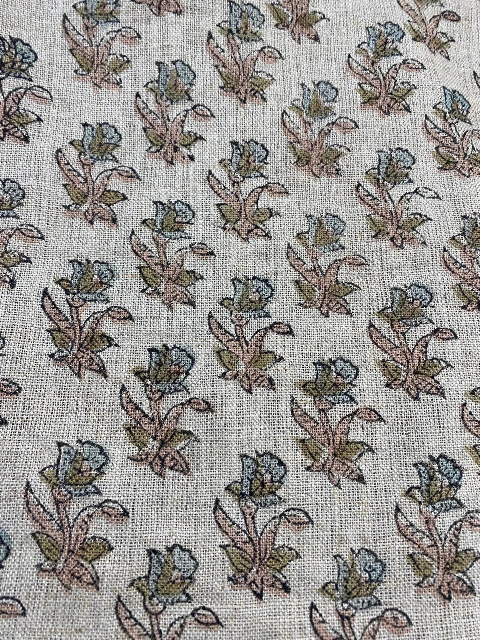 58" inches Hand Block Printed Linen Fabric , Home Decor Best Linen Fabric for decor, pillows ,upholstery, curtain - Maple Village Lane
