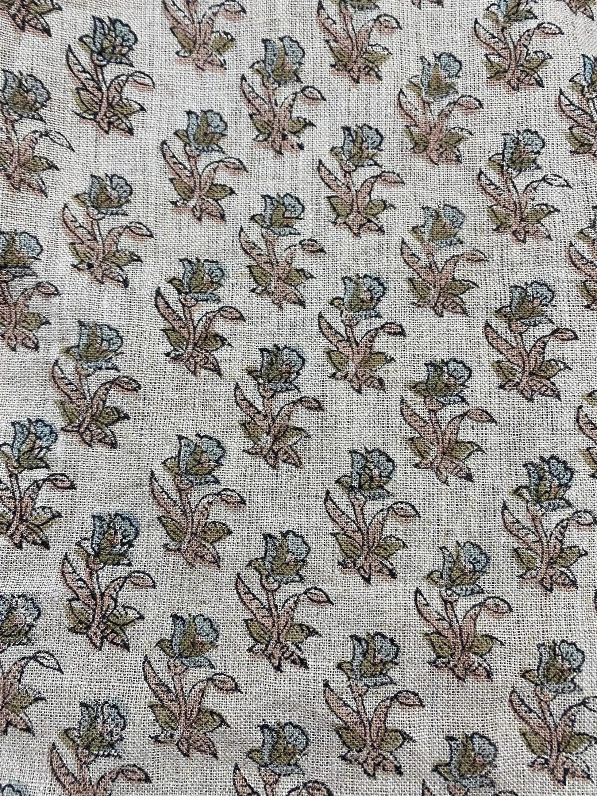 58" inches Hand Block Printed Linen Fabric , Home Decor Best Linen Fabric for decor, pillows ,upholstery, curtain - Maple Village Lane