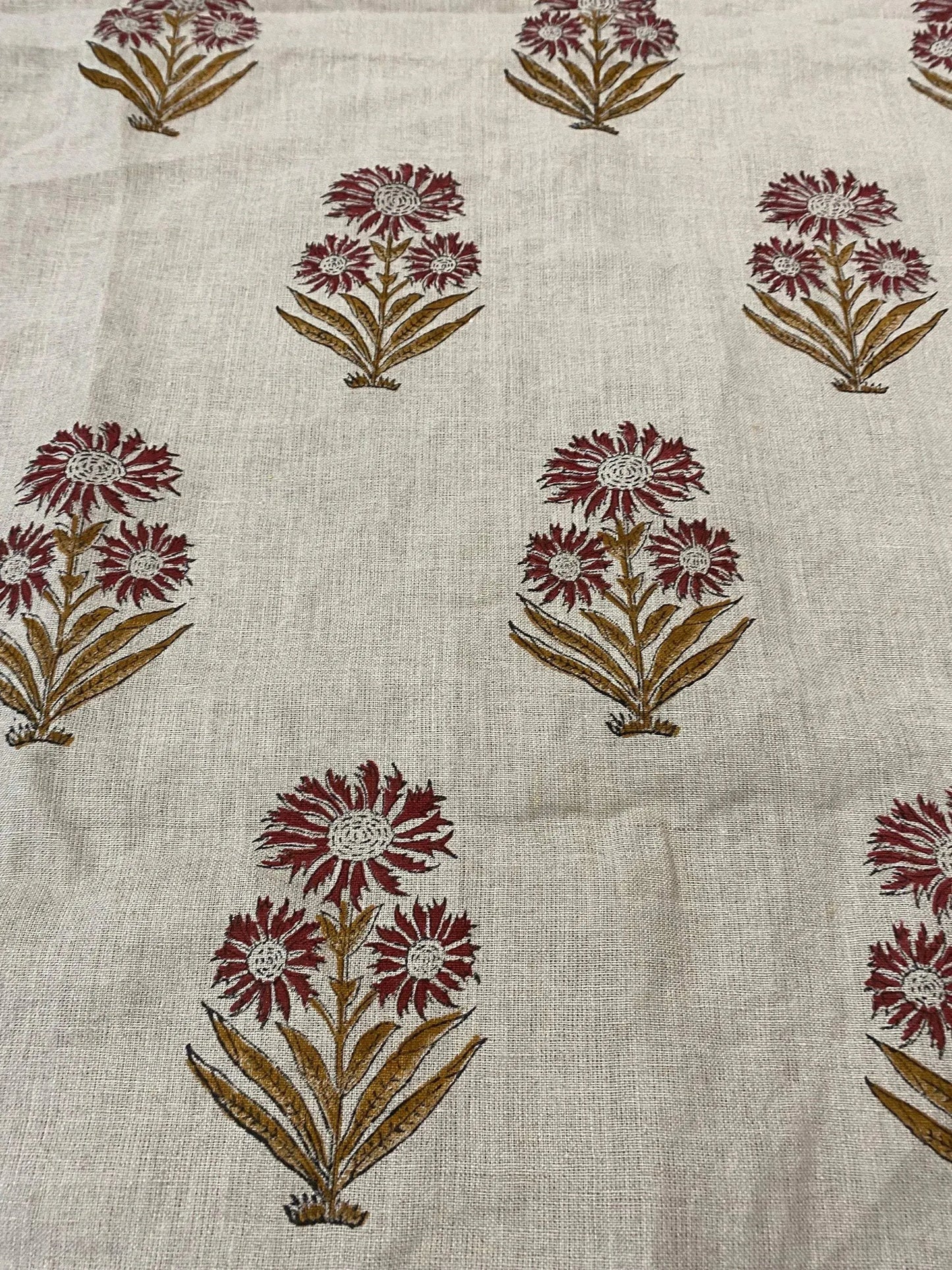 58" inches Hand Block Printed Linen Fabric , Home Decor Best Linen Fabric for decor, pillows ,upholstery, curtain - Maple Village Lane