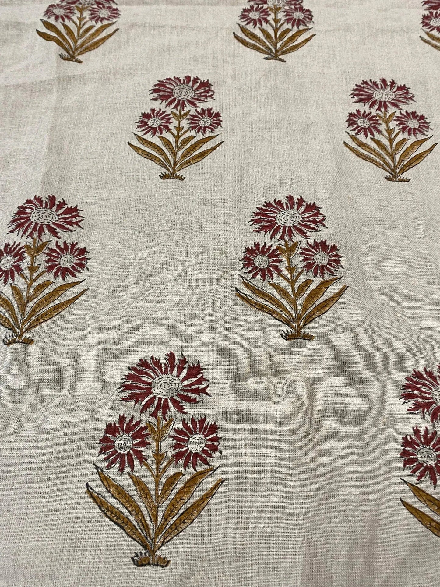 58" inches Hand Block Printed Linen Fabric , Home Decor Best Linen Fabric for decor, pillows ,upholstery, curtain - Maple Village Lane