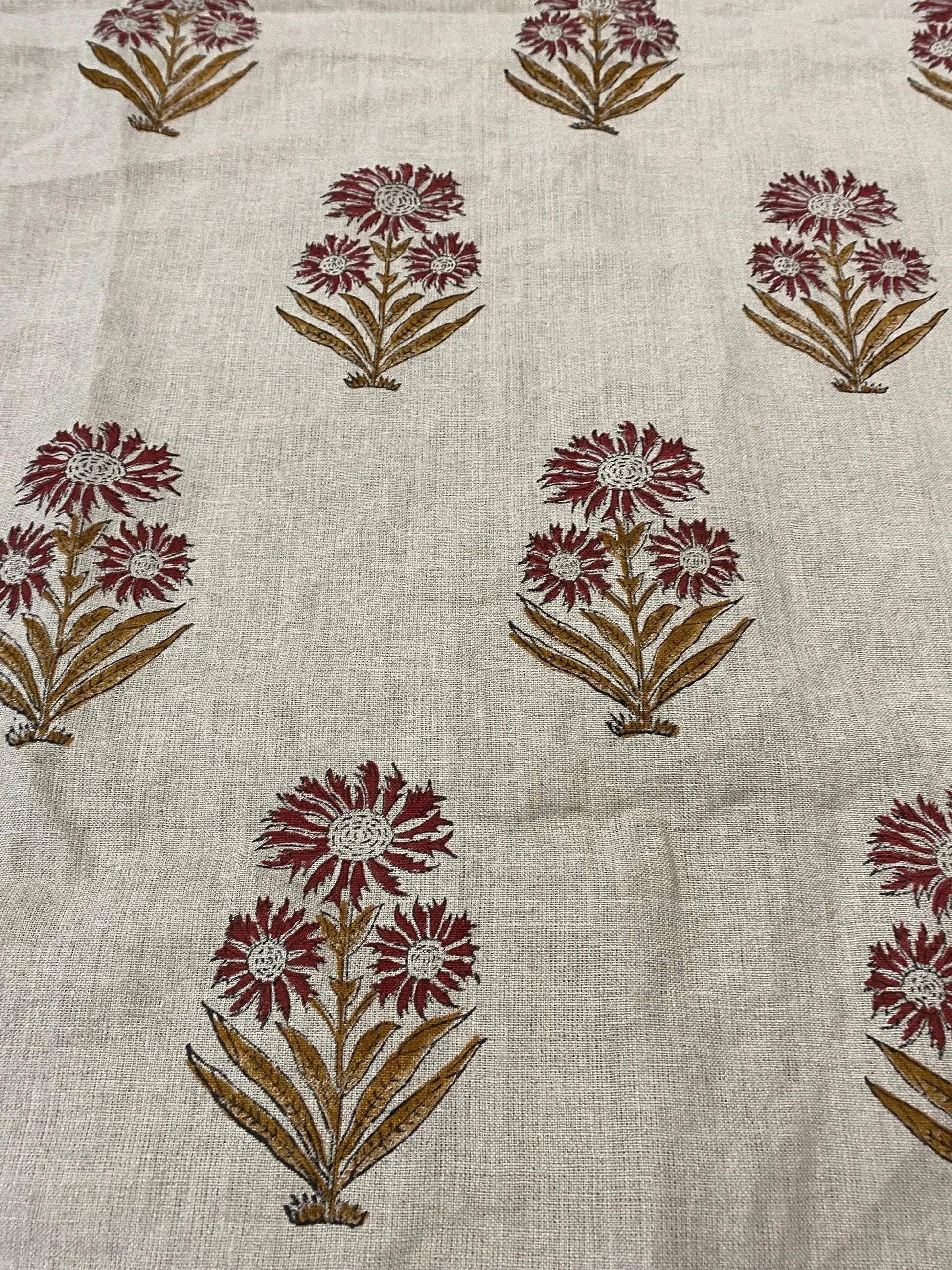 58" inches Hand Block Printed Linen Fabric , Home Decor Best Linen Fabric for decor, pillows ,upholstery, curtain - Maple Village Lane