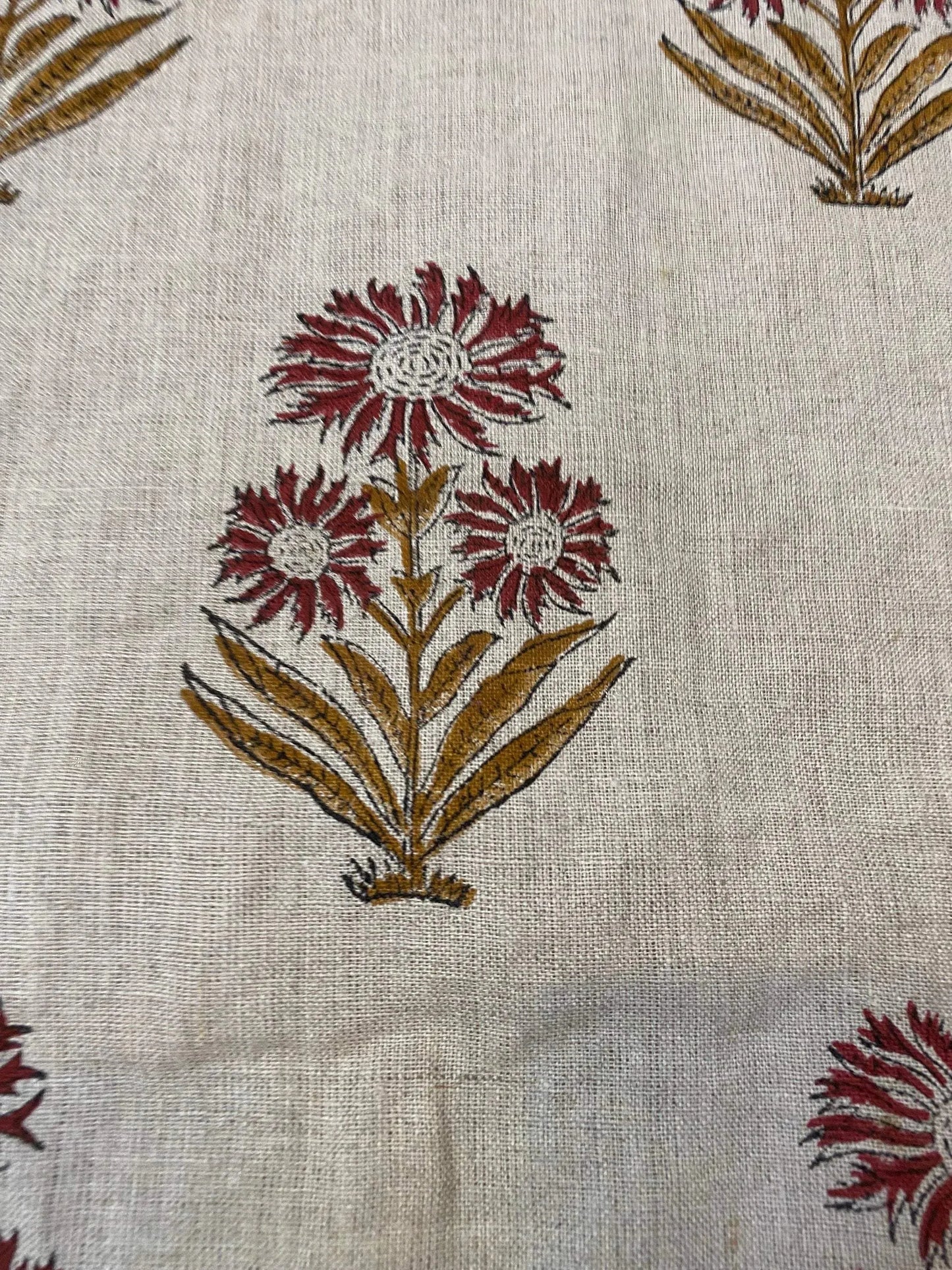 58" inches Hand Block Printed Linen Fabric , Home Decor Best Linen Fabric for decor, pillows ,upholstery, curtain - Maple Village Lane