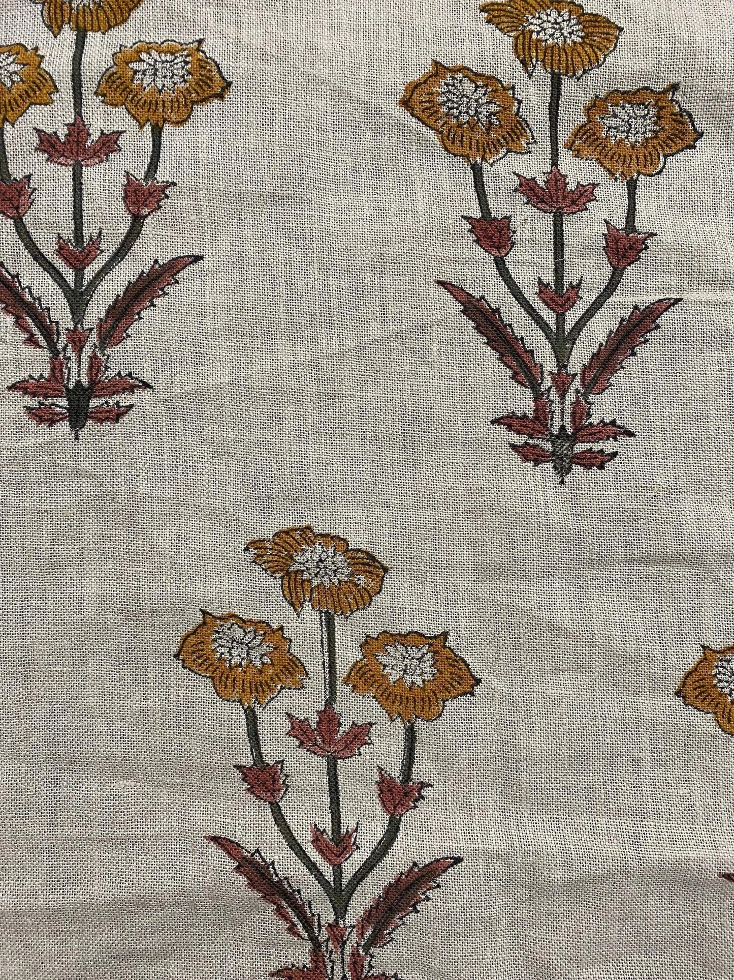 Jody Hand Block Print Linen Fabric for Decor, Pillows ,Upholstery, Curtain - Maple Village Lane