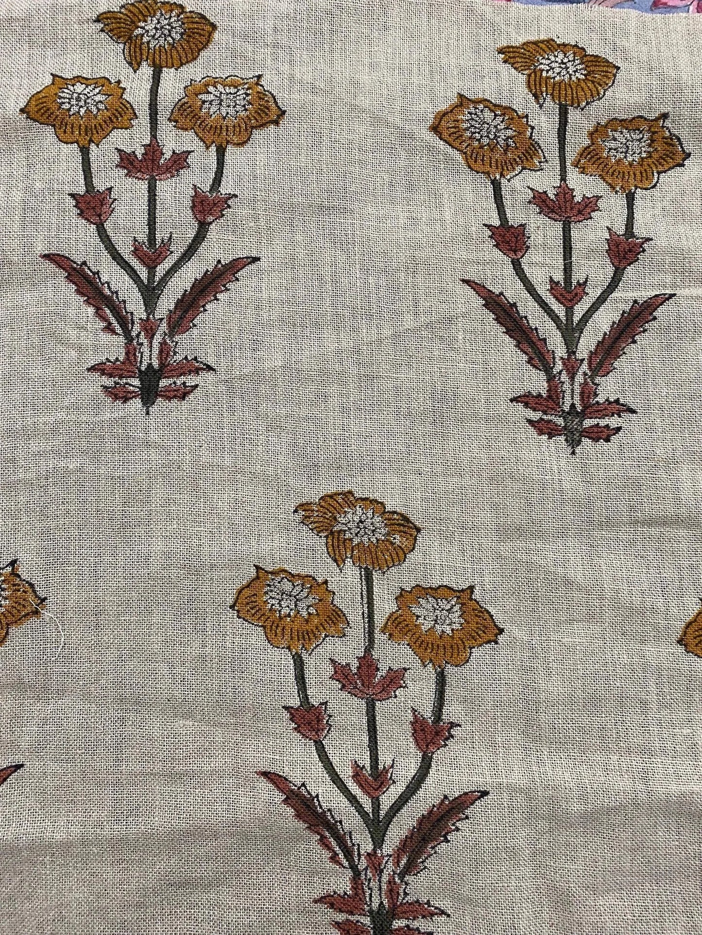 Jody Hand Block Print Linen Fabric for Decor, Pillows ,Upholstery, Curtain - Maple Village Lane