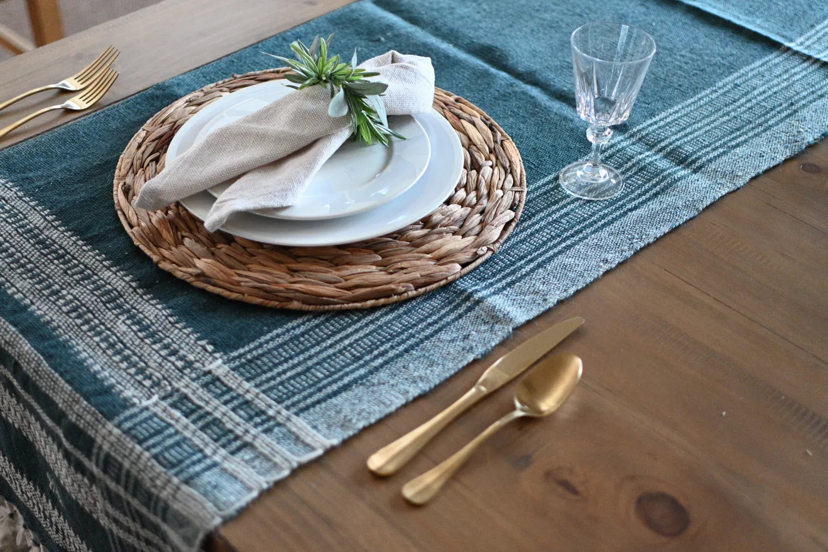 Bhujodi Table Runner - Dark Chambray - Maple Village Lane