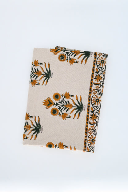 Orange Floral Block Print Tablecloth