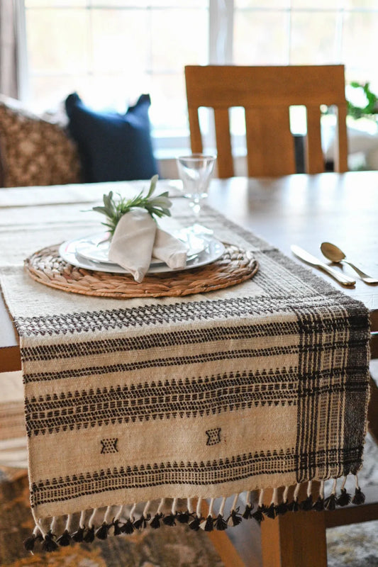 Bhujodi Table Runner - Brown and Cream - Maple Village Lane