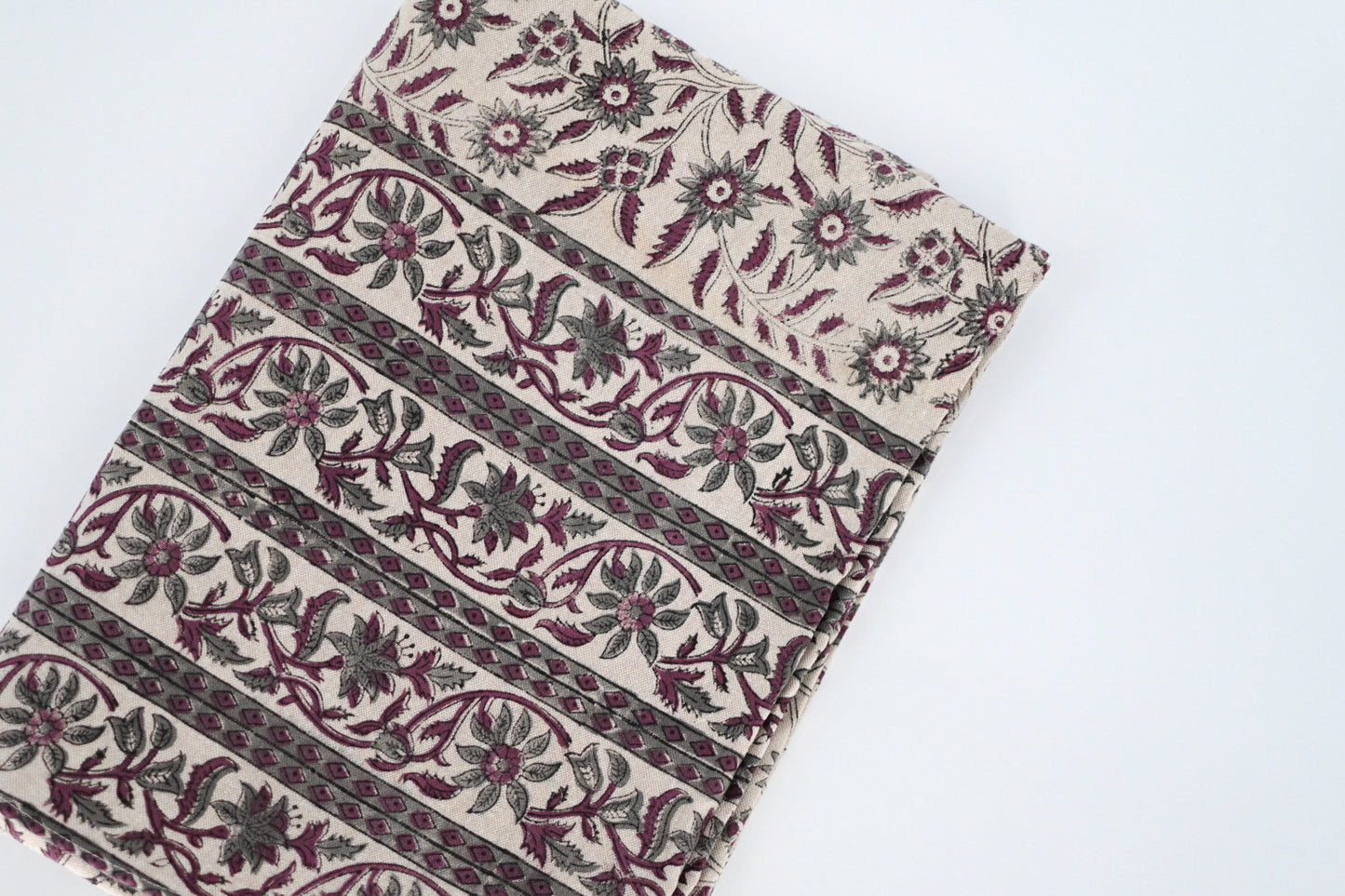 Purple and Gray Floral Block Print Tablecloth