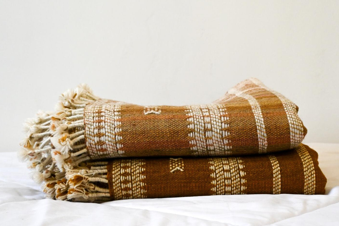 Handwoven Vintage Bhujodi Bed Throw Rust and Sandstone