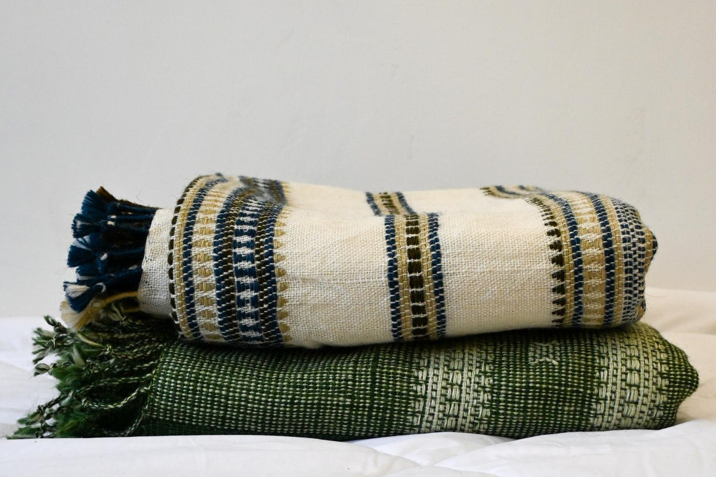 Handwoven Vintage Bhujodi Bed Throw -Neutral - 50" x 90"