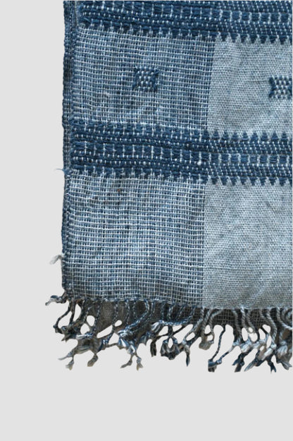 Handwoven Vintage Bhujodi Bed Throw -Slate Blue - 54" x 102"