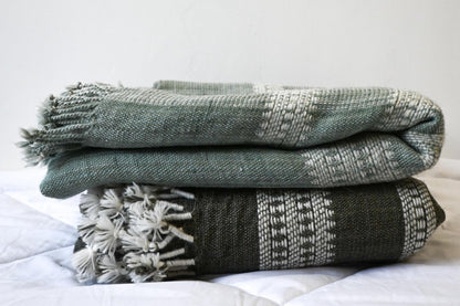 Handwoven Vintage Bhujodi Bed Throw Earthy Blue-Green