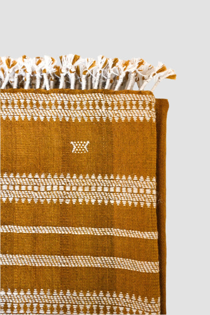 Handwoven Vintage Bhujodi Bed Throw Golden Ochre