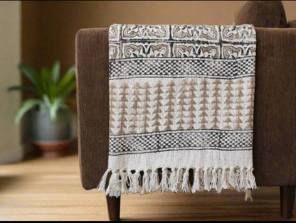 Jenny Block Print Throw Blanket with Tassels - Maple Village Lane