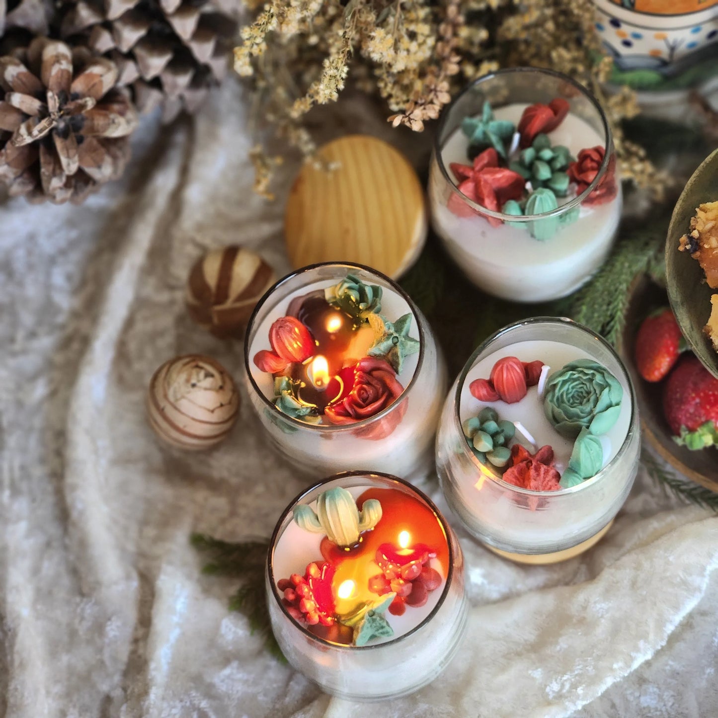 Santa Floral Glass Jar Candle with Air Tight Lid | Soy Wax