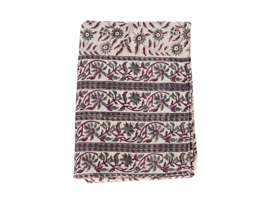 Purple and Gray Floral Block Print Tablecloth