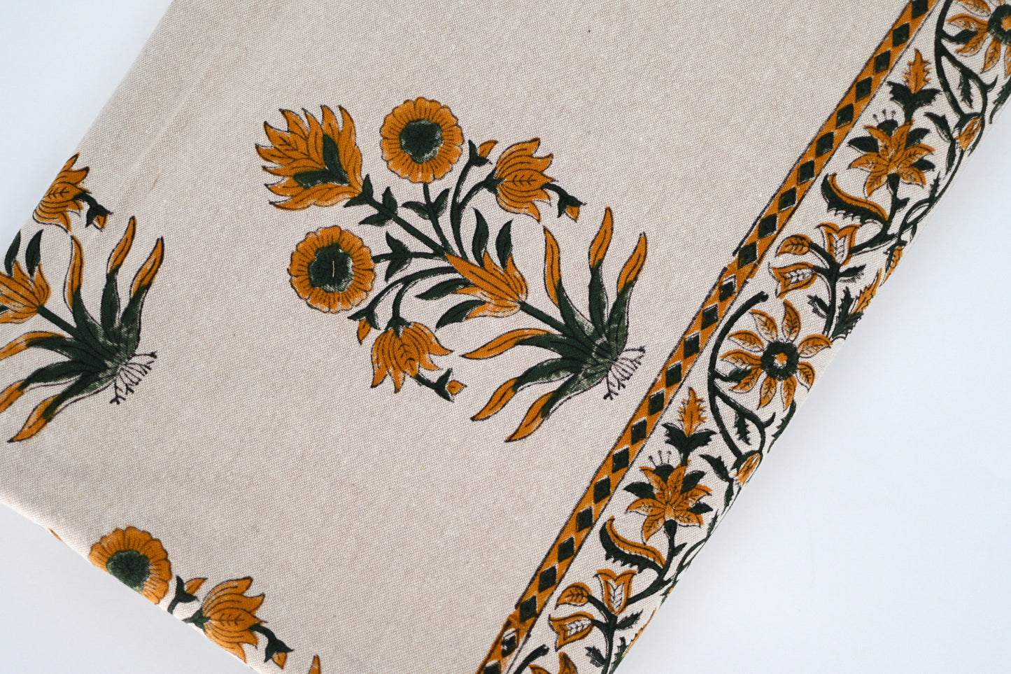 Orange Floral Block Print Tablecloth