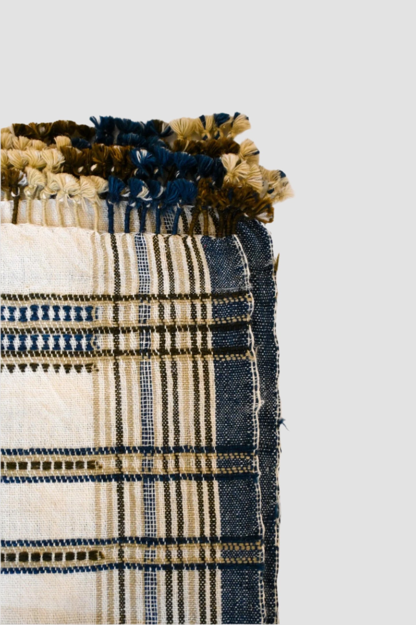 Handwoven Vintage Bhujodi Bed Throw -Neutral - 50" x 90"