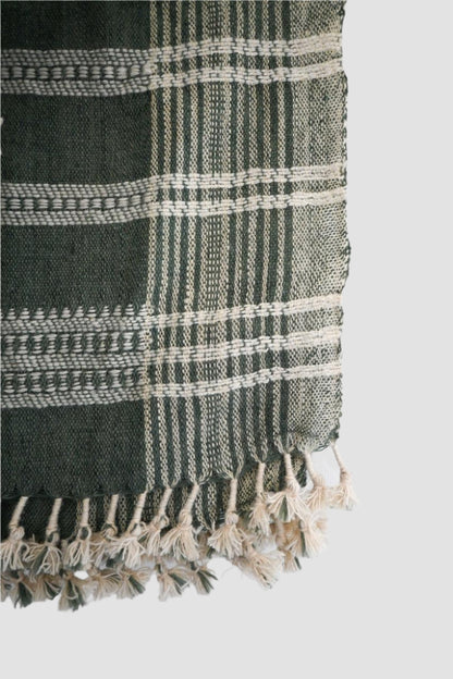 Handwoven Vintage Bhujodi Bed Throw -Muted Green - 50" x 90"