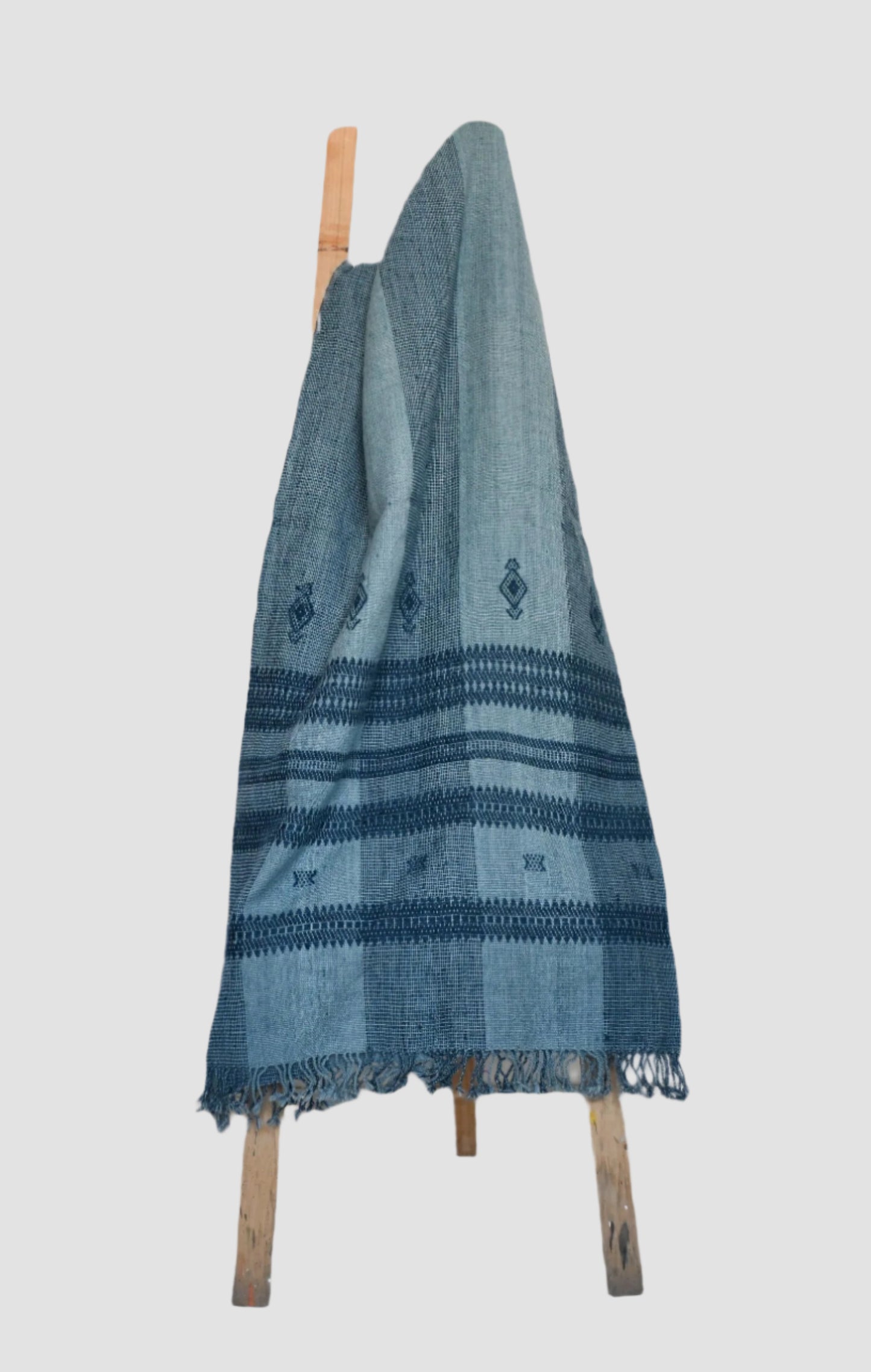 Handwoven Vintage Bhujodi Bed Throw -Slate Blue - 54" x 102"