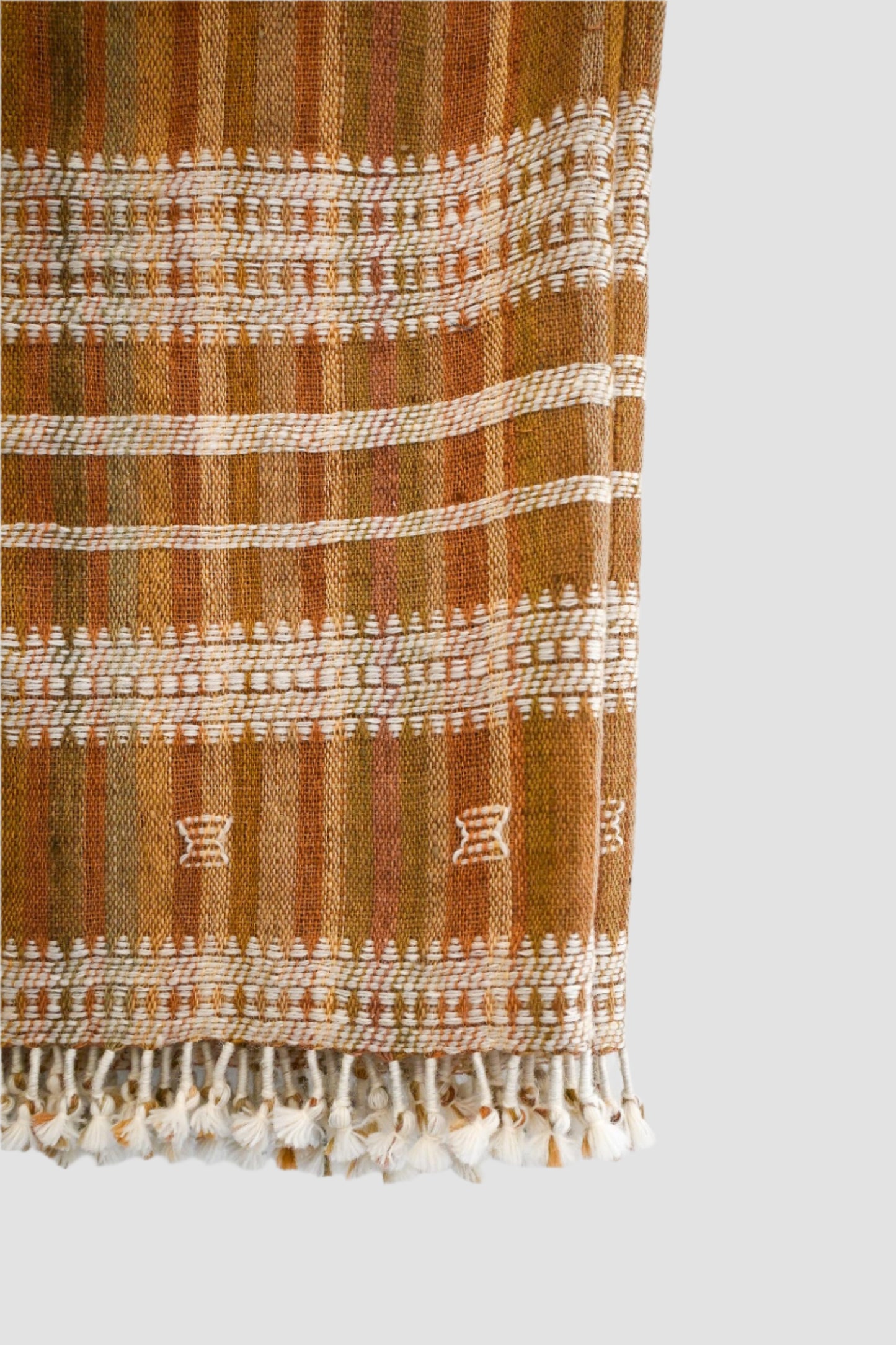 Handwoven Vintage Bhujodi Bed Throw Rust and Sandstone  - 40" x 90"