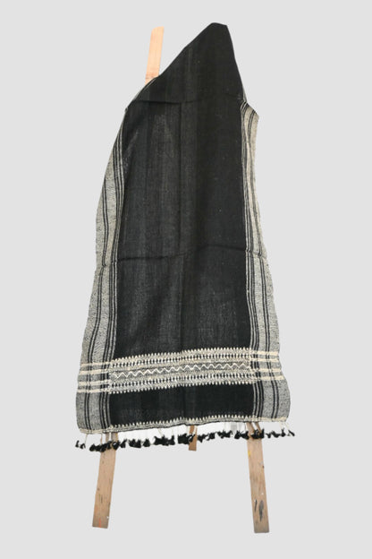 Handwoven Vintage Bhujodi Bed Throw -Black and Biege - 24" x 80"