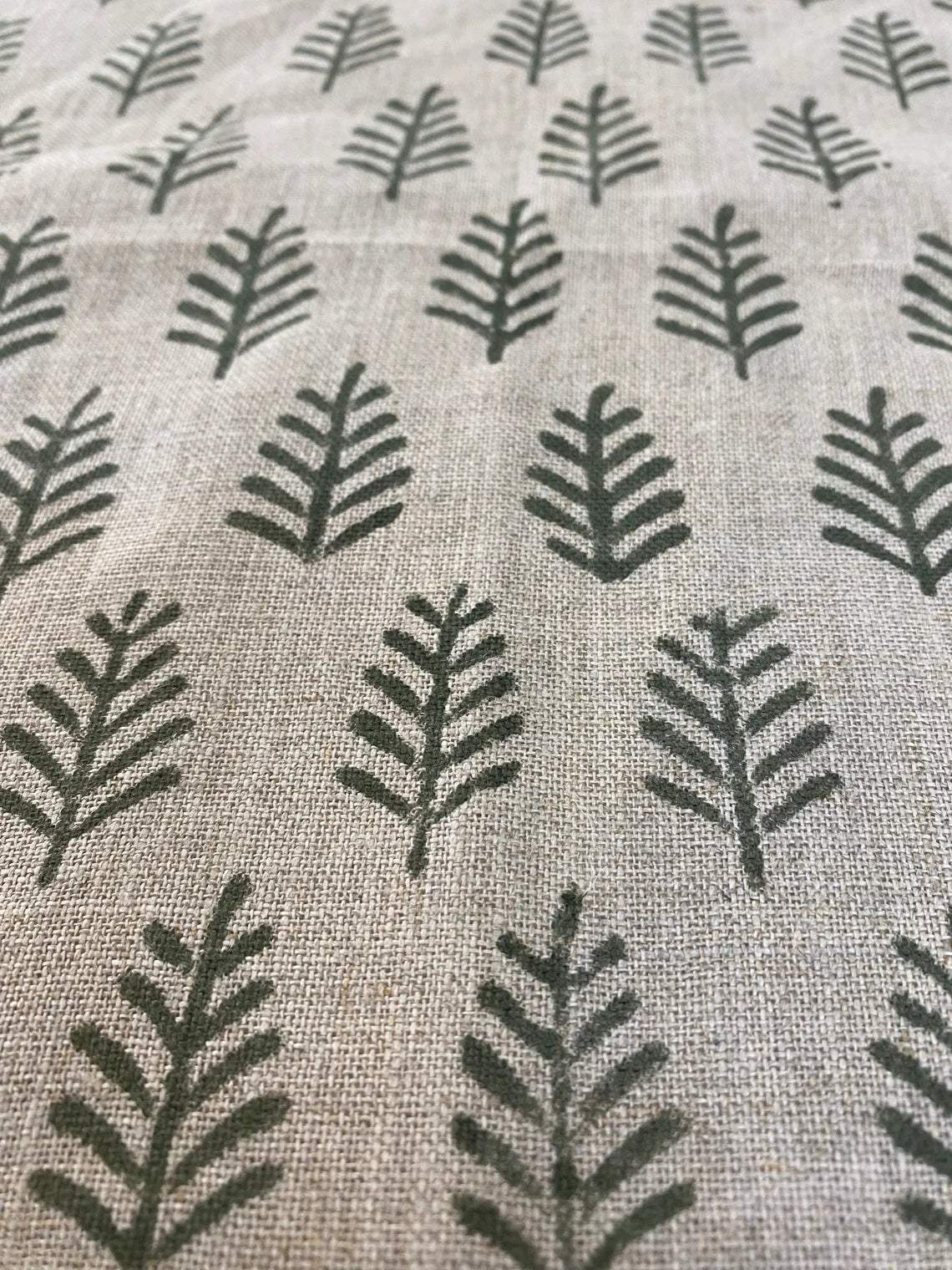 Hand Block Printed Linen Fabric by the Yard - Decor, Pillows ,Upholstery, Curtain - Maple Village Lane