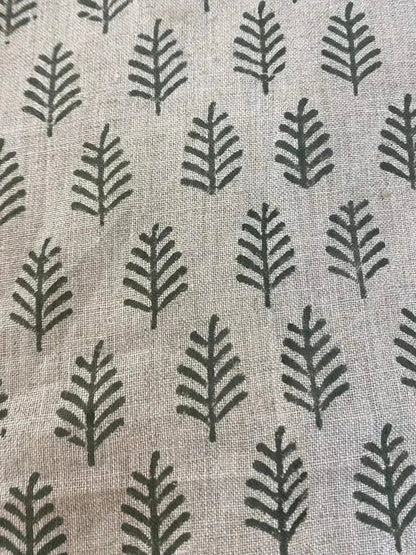 Hand Block Printed Linen Fabric by the Yard - Decor, Pillows ,Upholstery, Curtain - Maple Village Lane