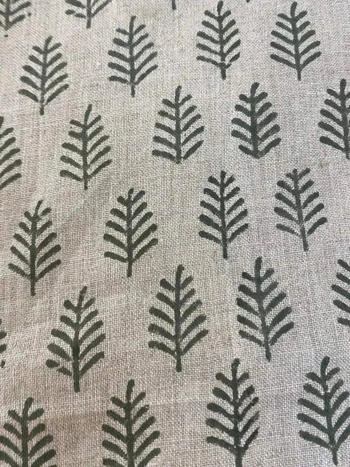 Hand Block Printed Linen Fabric by the Yard - Decor, Pillows ,Upholstery, Curtain - Maple Village Lane