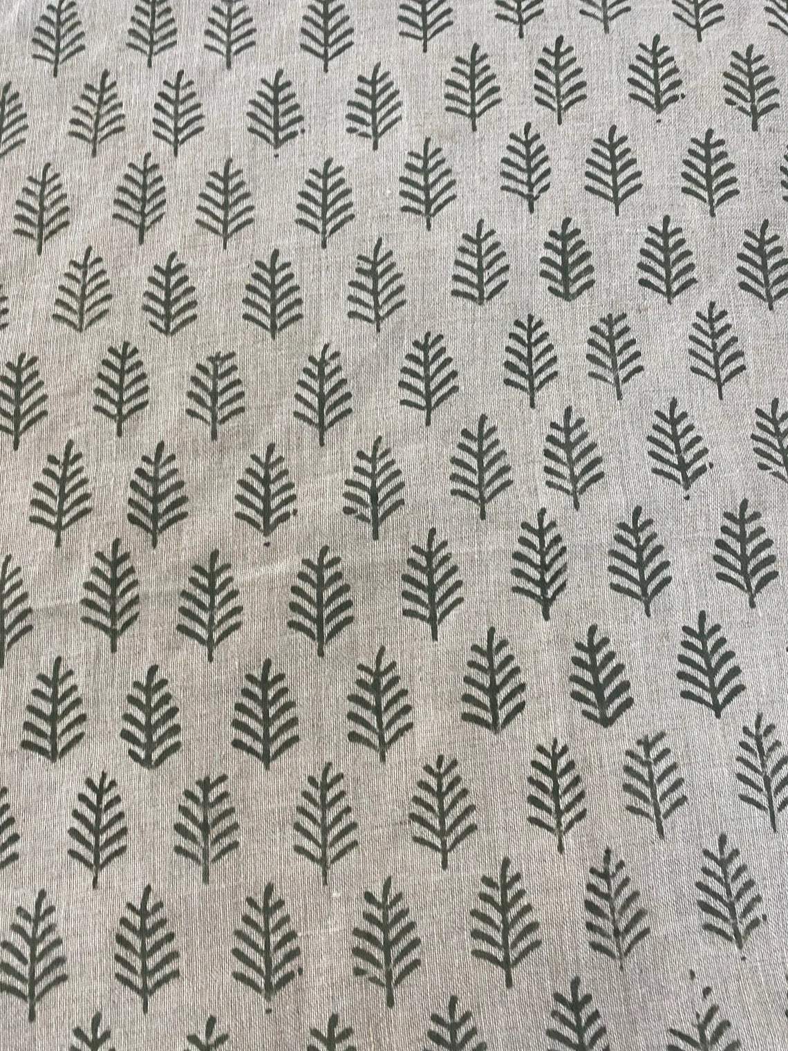 Hand Block Printed Linen Fabric by the Yard - Decor, Pillows ,Upholstery, Curtain - Maple Village Lane