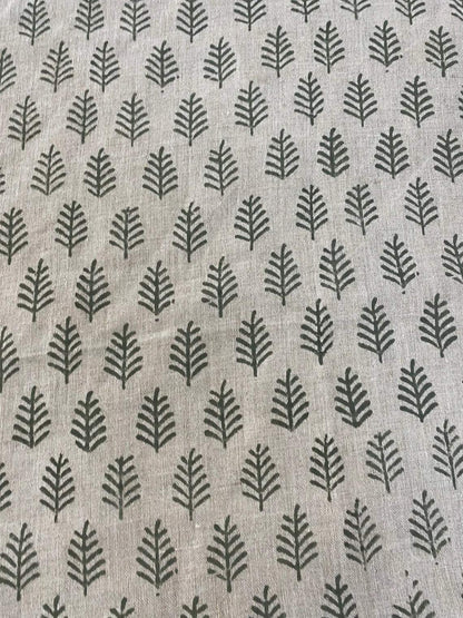 Hand Block Printed Linen Fabric by the Yard - Decor, Pillows ,Upholstery, Curtain - Maple Village Lane