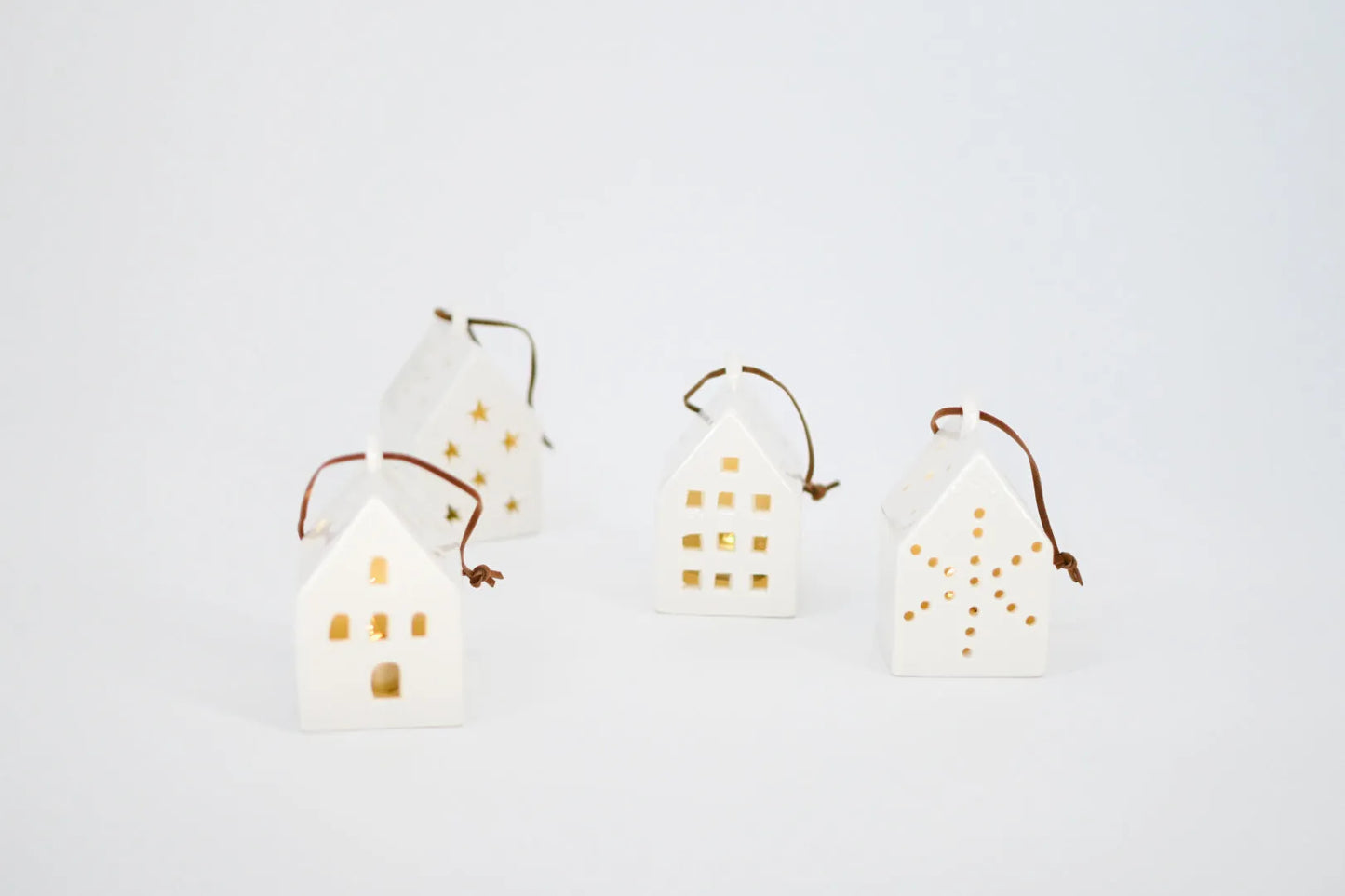 White Ceramic LED House Ornament, 4 Styles - Maple Village Lane