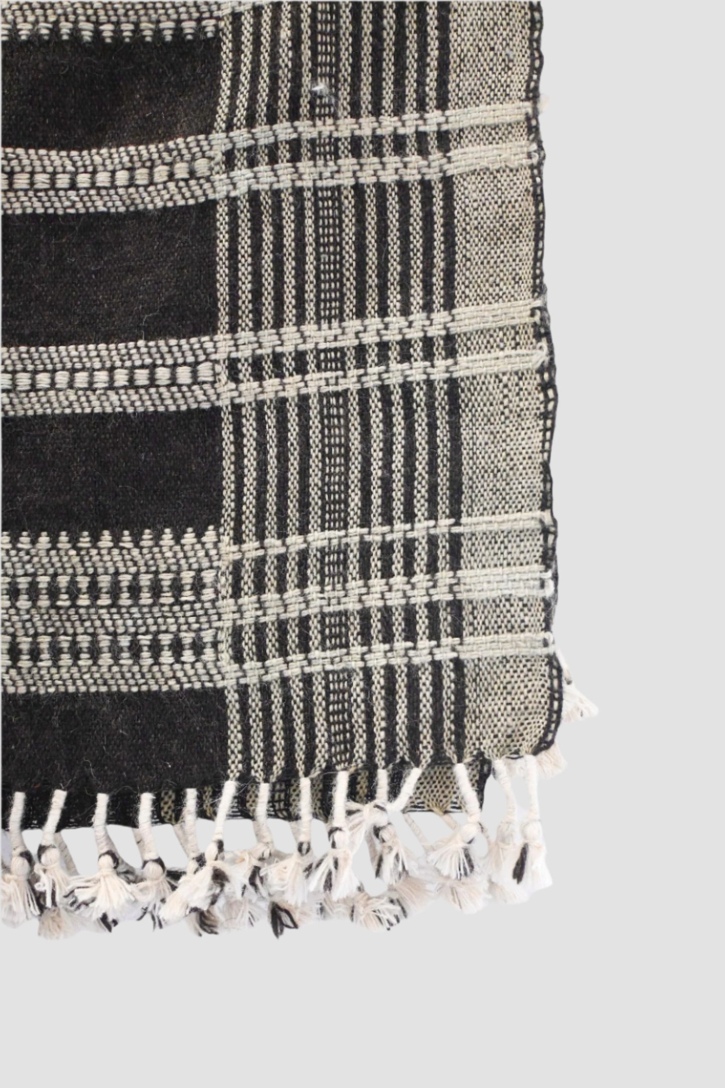 Handwoven Vintage Bhujodi Bed Throw -Black - 50" x 90"