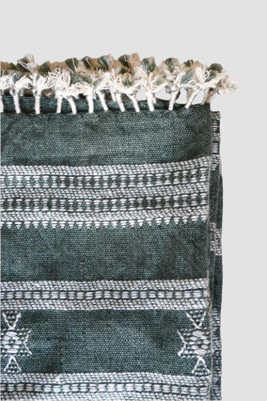 Handwoven Vintage Bhujodi Bed Throw -Muted Green - 50" x 90"