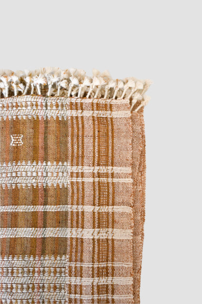 Handwoven Vintage Bhujodi Bed Throw Rust and Sandstone  - 40" x 90"