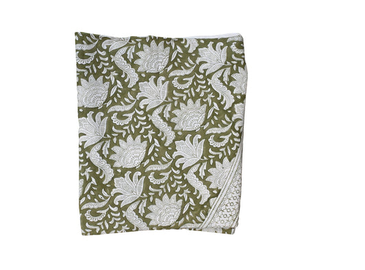 Ivy Floral Block Print Tablecloth: