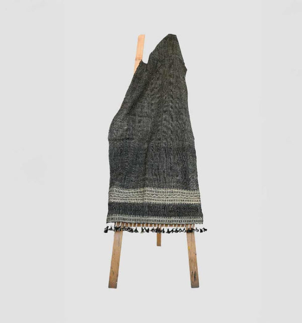 Handwoven Vintage Bhujodi Bed Throw Textured Black - 24